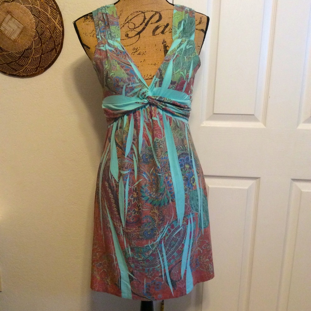 TG Fashion Y2K wrinkle floral print twist front sleeveless tank top dress size M